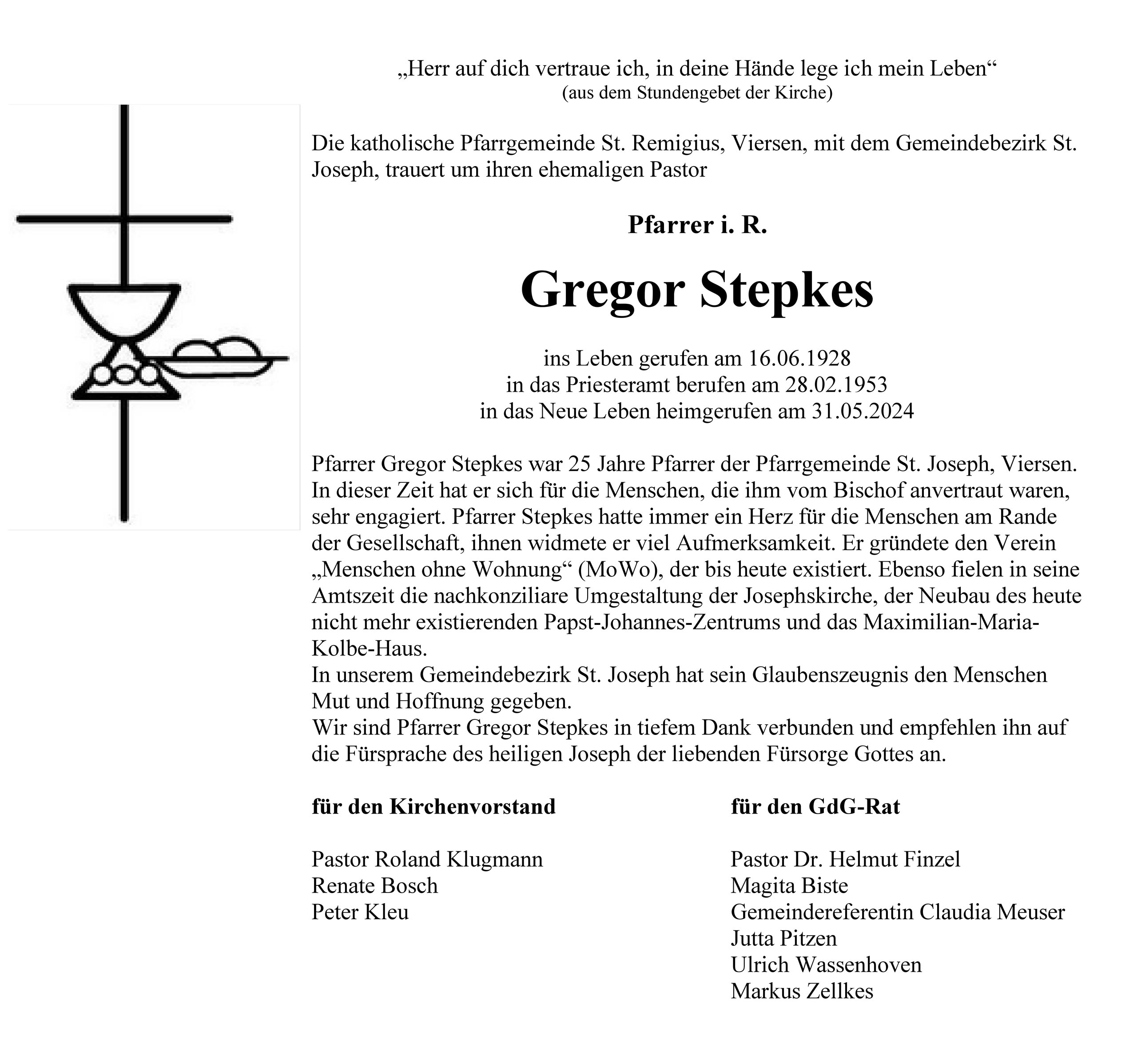 Todesanzeige Gregor Stepkes